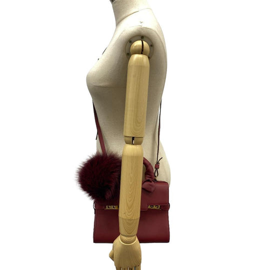 DELVAUX Handbag leather Bordeaux 2WAY Shoulder Bag fur Temperate Small Women Used Authentic