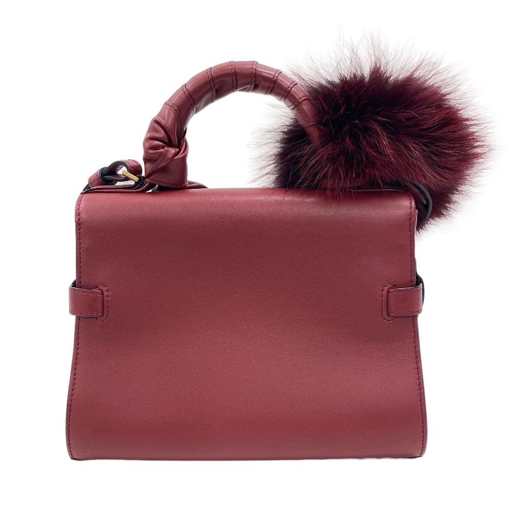 DELVAUX Handbag leather Bordeaux 2WAY Shoulder Bag fur Temperate Small Women Used Authentic