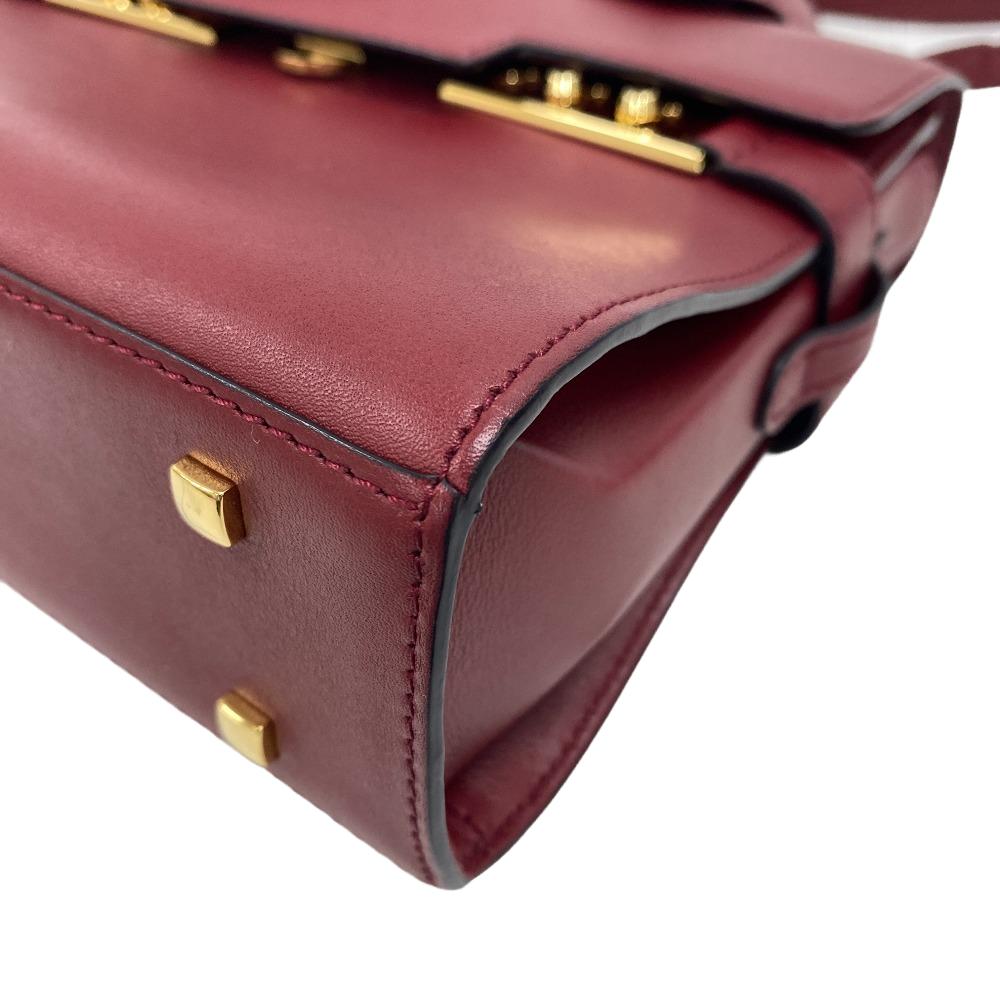 DELVAUX Handbag leather Bordeaux 2WAY Shoulder Bag fur Temperate Small Women Used Authentic