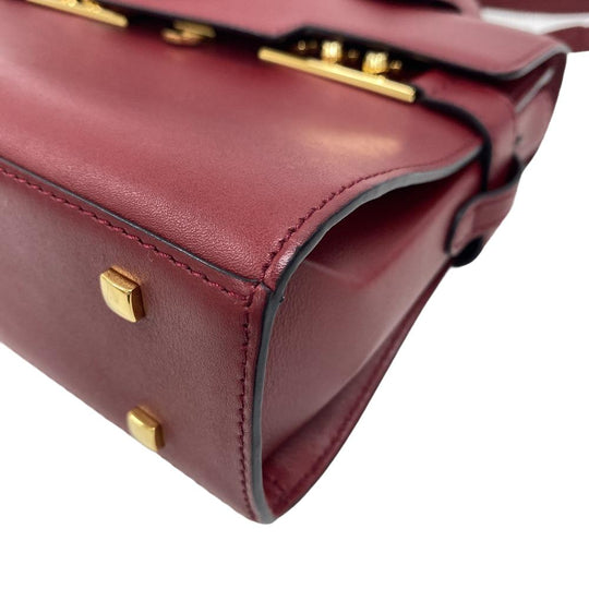 DELVAUX Handbag leather Bordeaux 2WAY Shoulder Bag fur Temperate Small Women Used Authentic