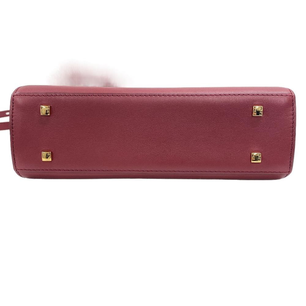 DELVAUX Handbag leather Bordeaux 2WAY Shoulder Bag fur Temperate Small Women Used Authentic