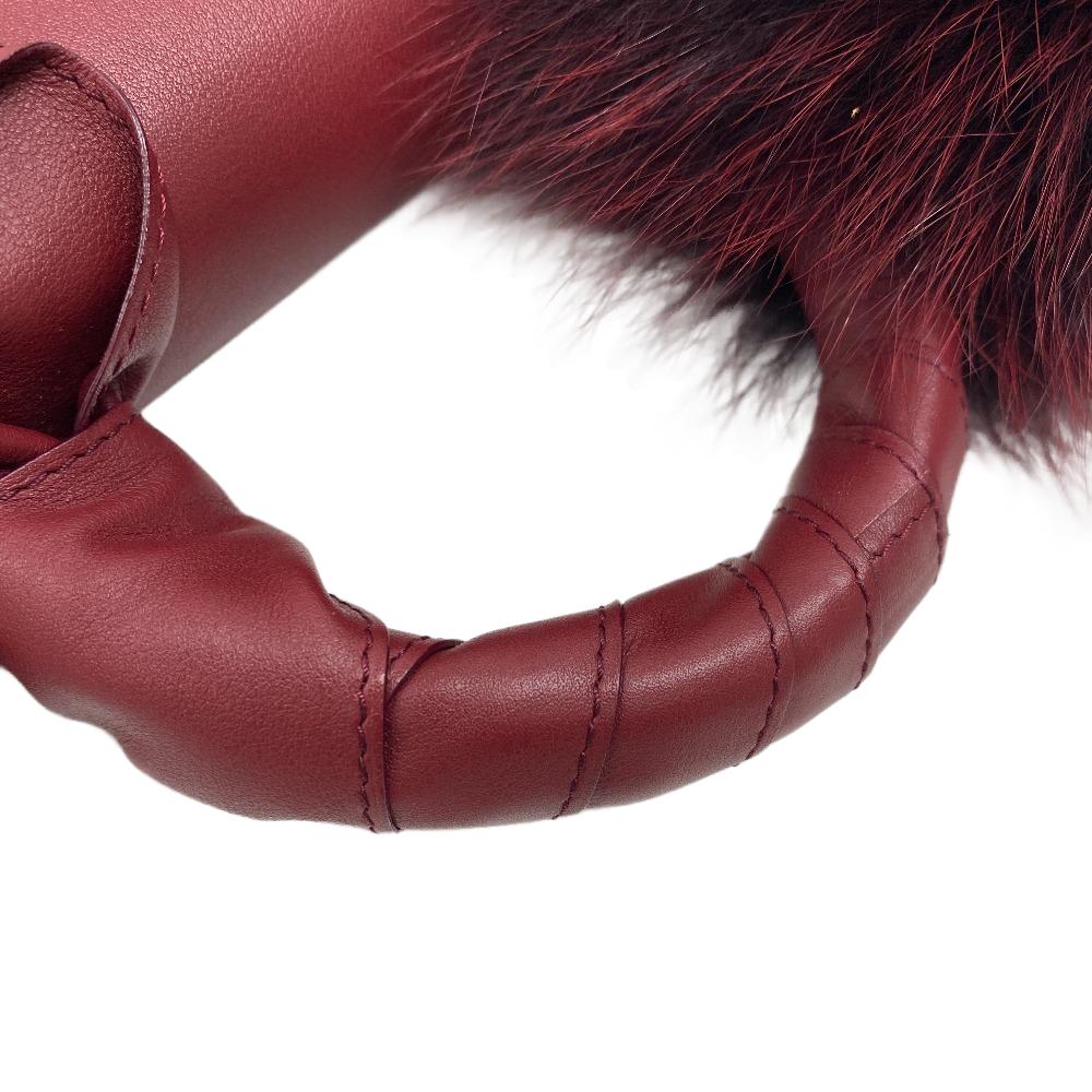 DELVAUX Handbag leather Bordeaux 2WAY Shoulder Bag fur Temperate Small Women Used Authentic