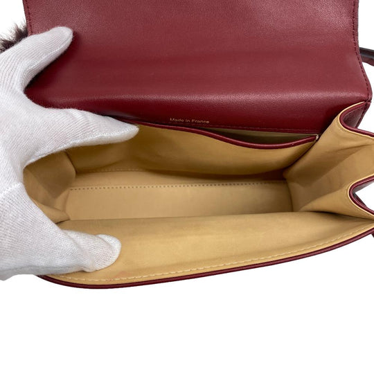 DELVAUX Handbag leather Bordeaux 2WAY Shoulder Bag fur Temperate Small Women Used Authentic