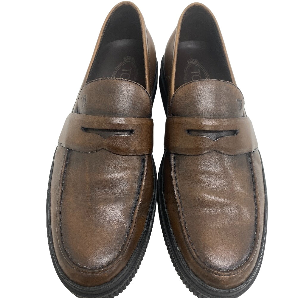 TOD�fS loafers leather Brown Coin loafers mens 8 Used Authentic