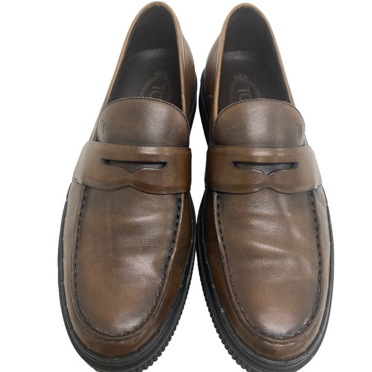 TOD�fS loafers leather Brown Coin loafers mens 8 Used Authentic