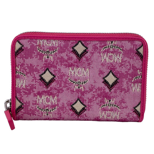 MCM Coin case MXL CATA01 canvas pink Zip Around Coin Pocket Women Used Authentic
