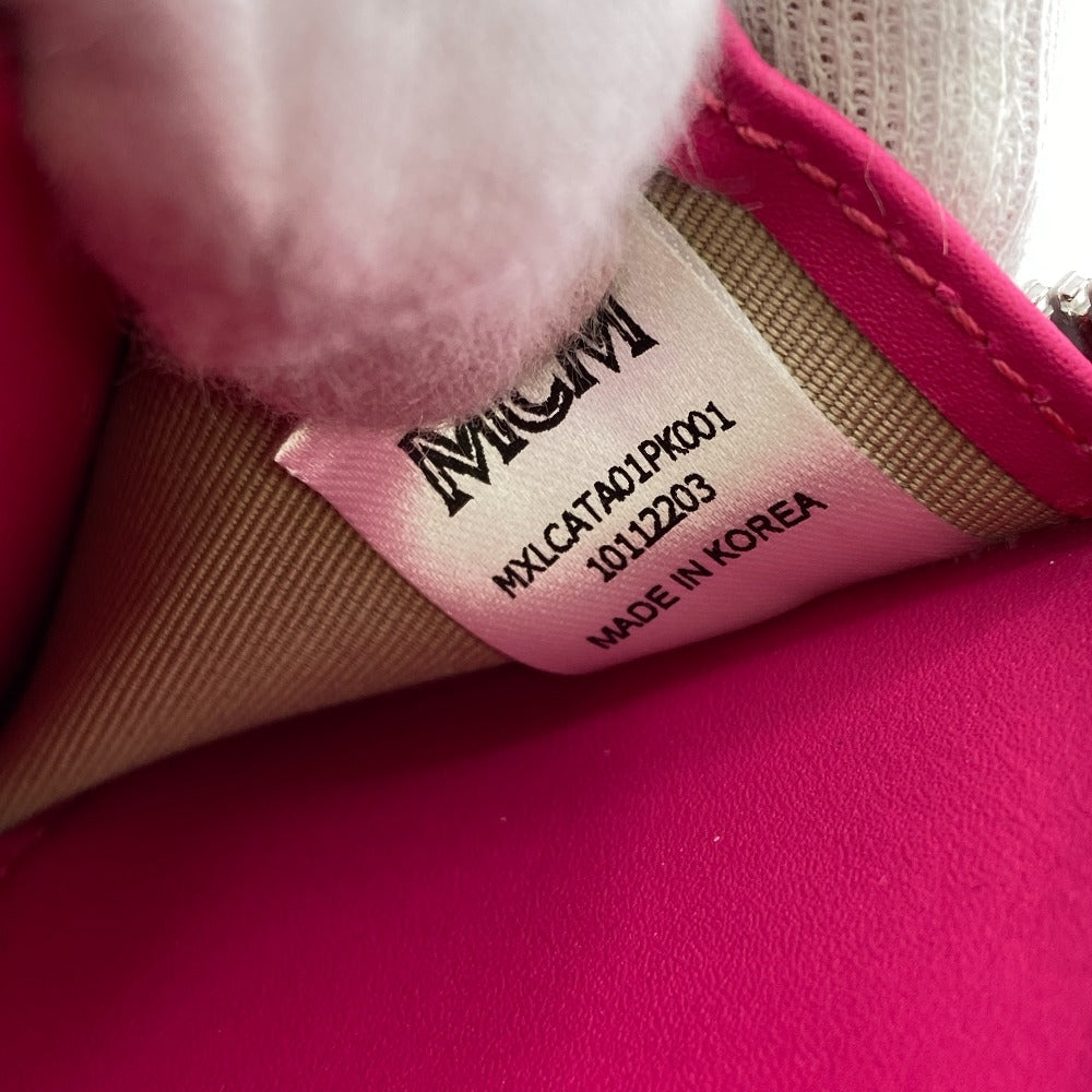 MCM Coin case MXL CATA01 canvas pink Zip Around Coin Pocket Women Used Authentic