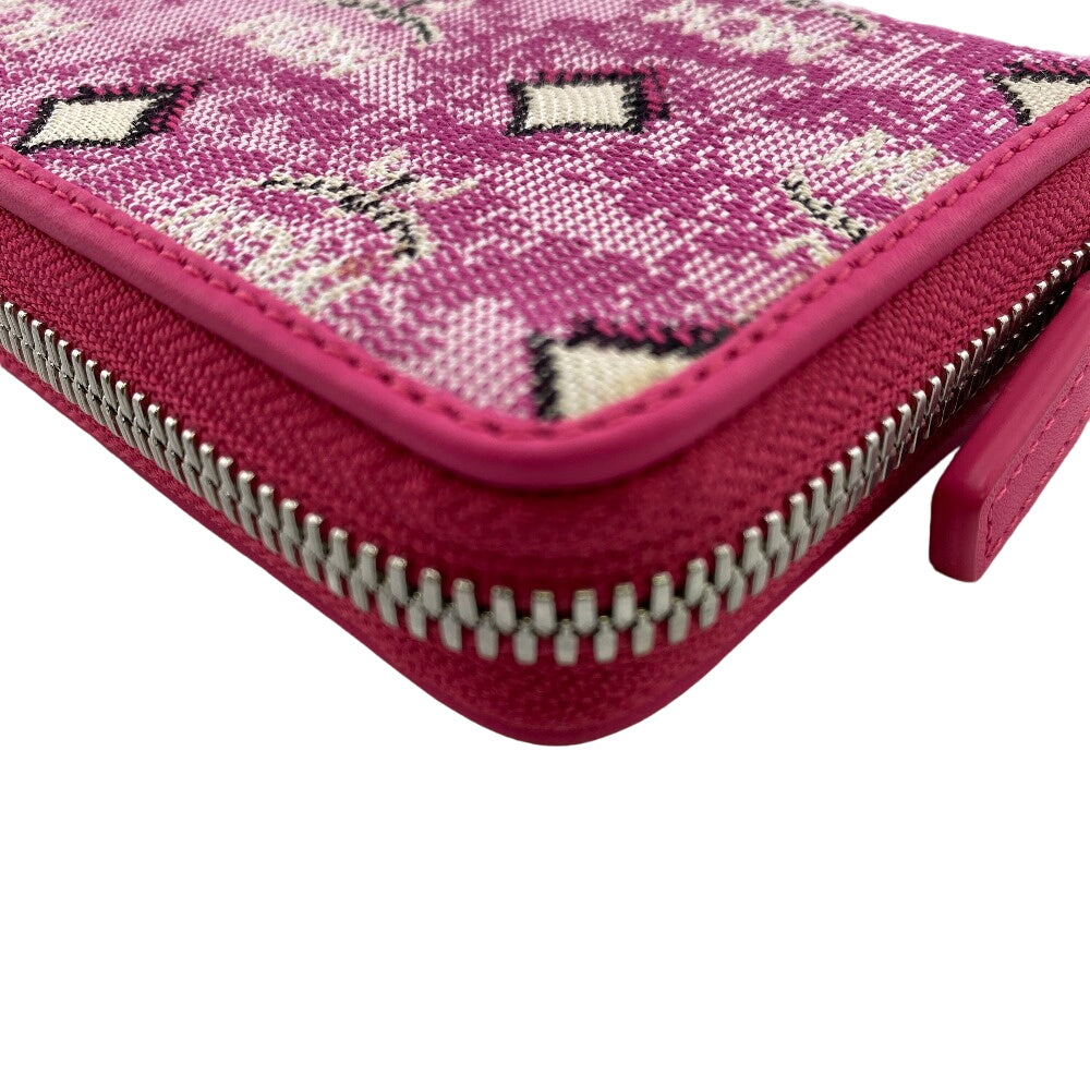 MCM Coin case MXL CATA01 canvas pink Zip Around Coin Pocket Women Used Authentic