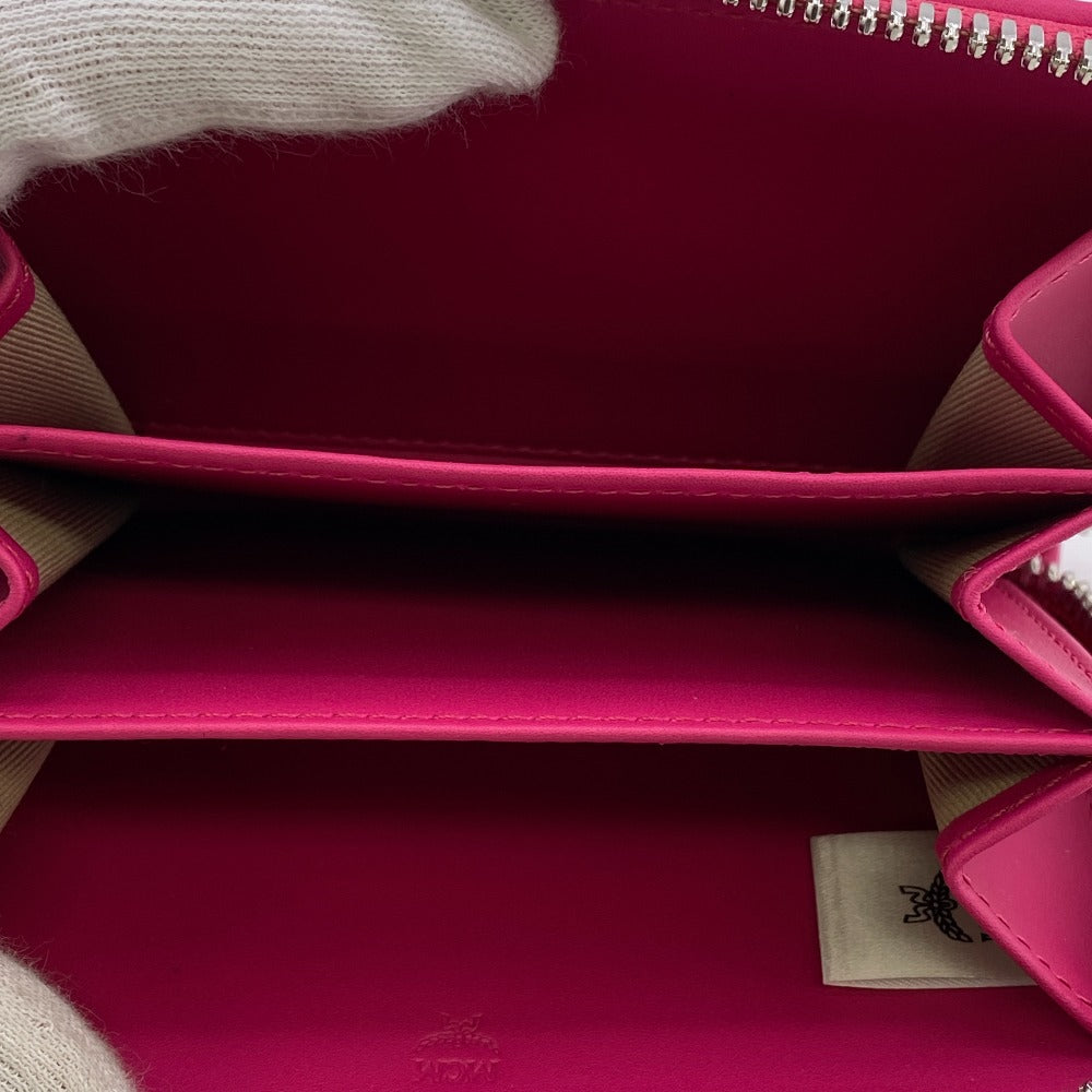 MCM Coin case MXL CATA01 canvas pink Zip Around Coin Pocket Women Used Authentic