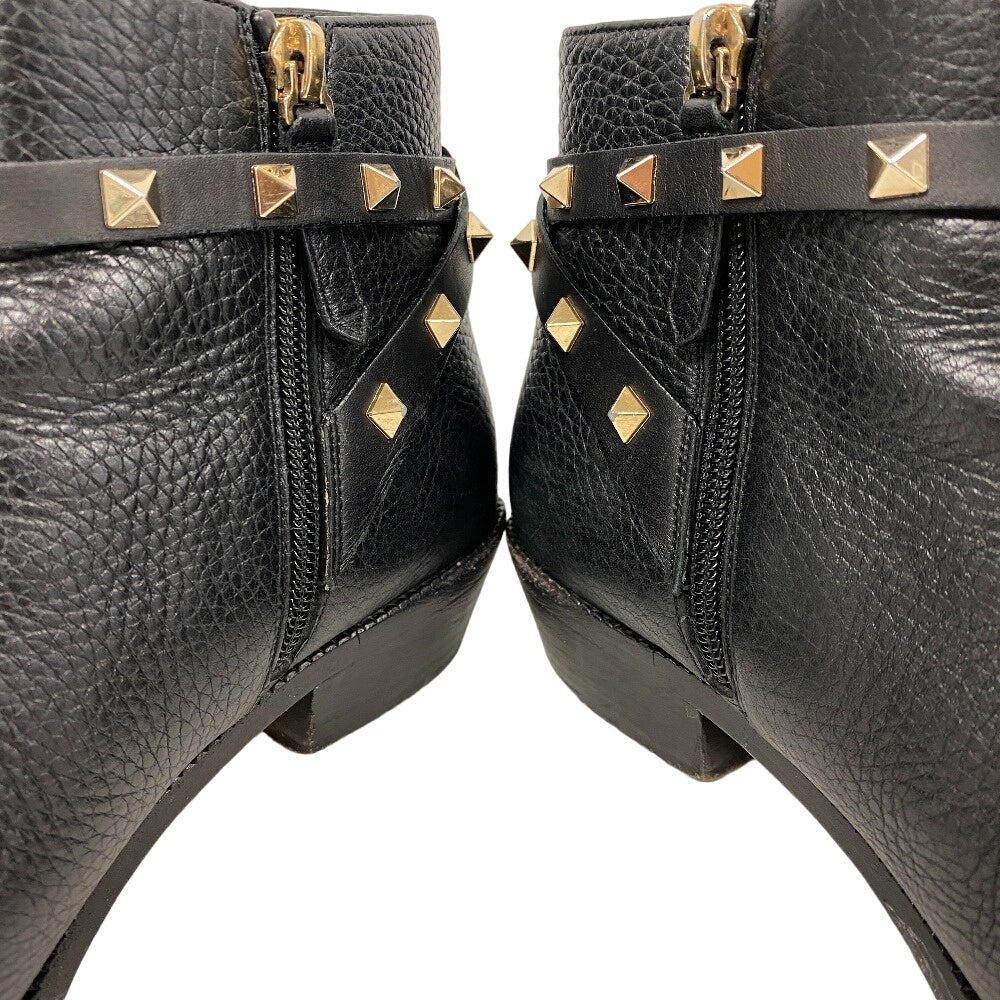Valentino Garavani boots leather black Rock studs Women 36 1/2 Used Authentic