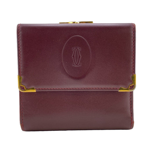 CARTIER Tri-fold wallet leather wine-red unisex(Unisex) Used Authentic