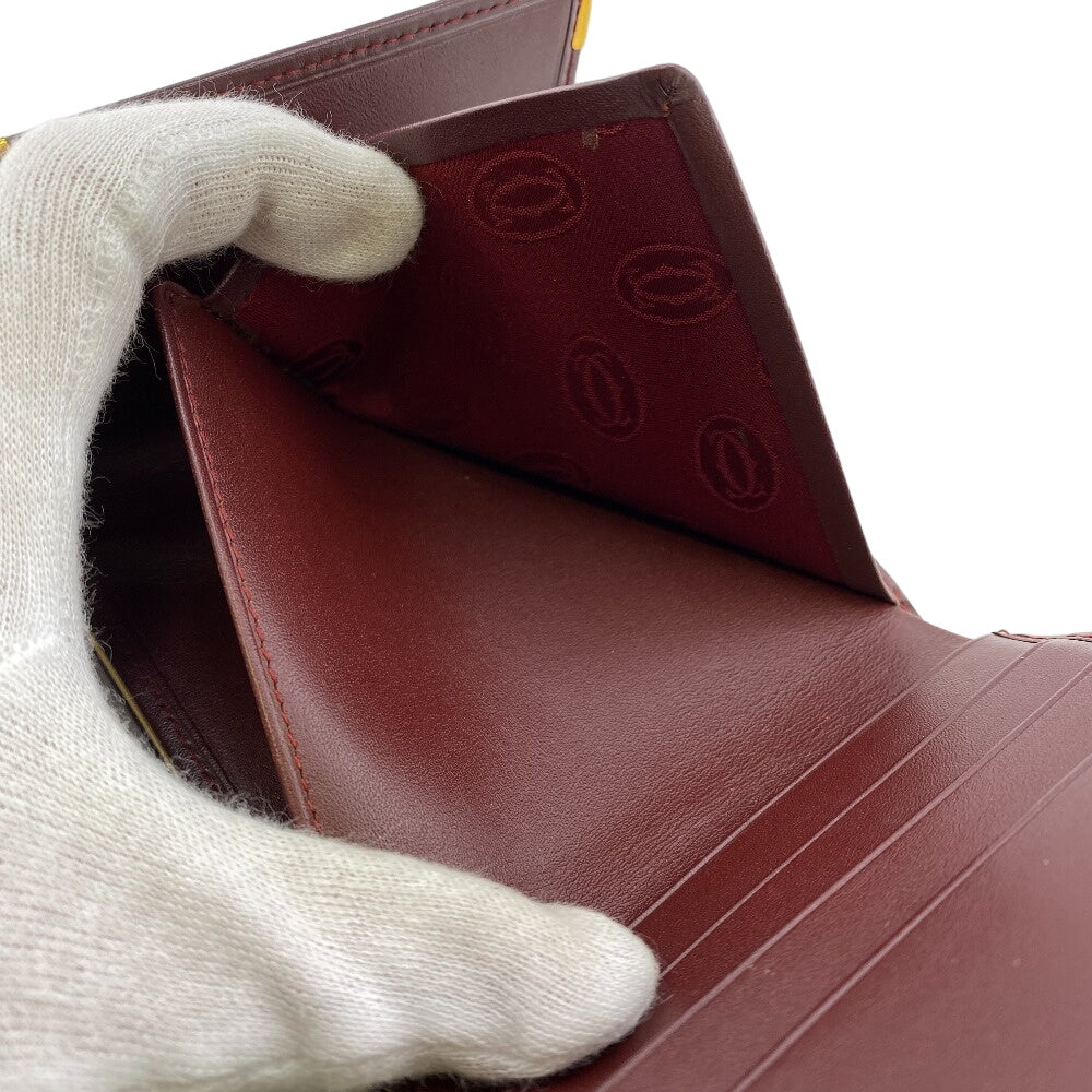 CARTIER Tri-fold wallet leather wine-red unisex(Unisex) Used Authentic