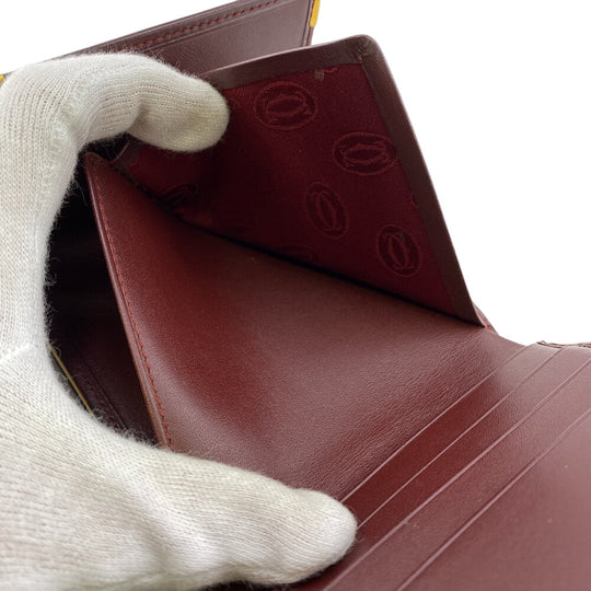 CARTIER Tri-fold wallet leather wine-red unisex(Unisex) Used Authentic