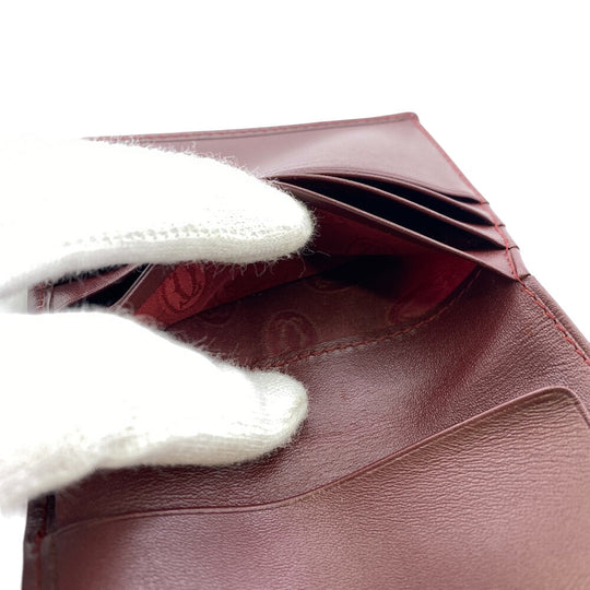 CARTIER Tri-fold wallet leather wine-red unisex(Unisex) Used Authentic