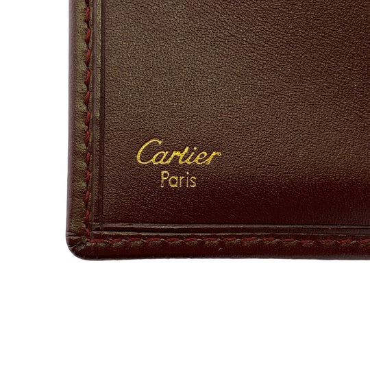 CARTIER Tri-fold wallet leather wine-red unisex(Unisex) Used Authentic