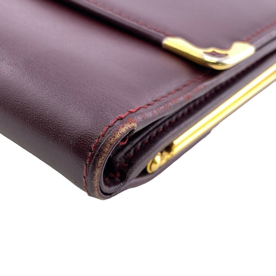 CARTIER Tri-fold wallet leather wine-red unisex(Unisex) Used Authentic