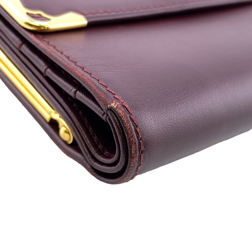 CARTIER Tri-fold wallet leather wine-red unisex(Unisex) Used Authentic