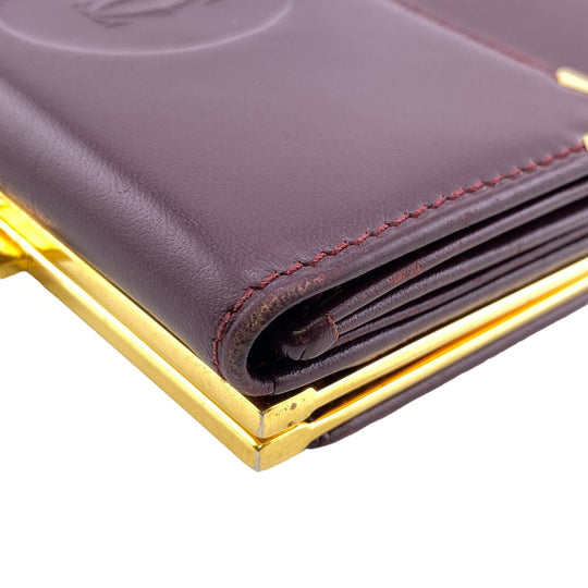 CARTIER Tri-fold wallet leather wine-red unisex(Unisex) Used Authentic