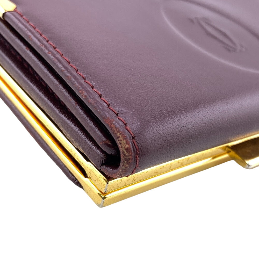 CARTIER Tri-fold wallet leather wine-red unisex(Unisex) Used Authentic