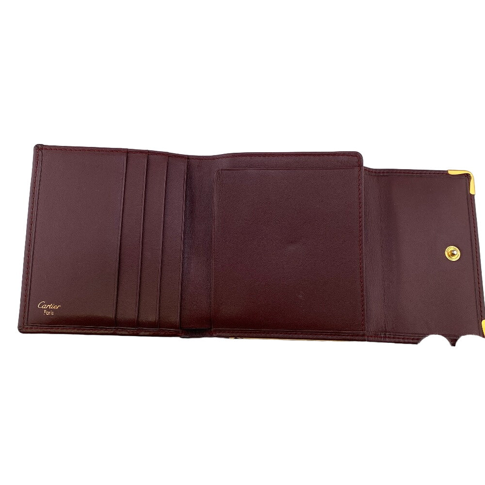 CARTIER Tri-fold wallet leather wine-red unisex(Unisex) Used Authentic