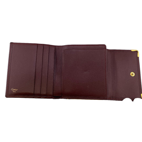 CARTIER Tri-fold wallet leather wine-red unisex(Unisex) Used Authentic
