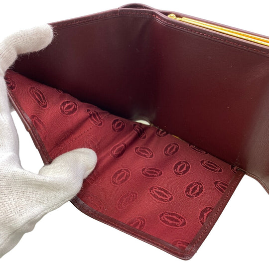 CARTIER Tri-fold wallet leather wine-red unisex(Unisex) Used Authentic
