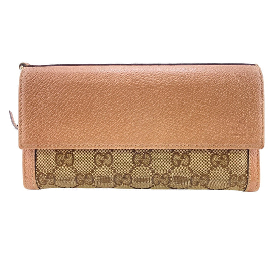 GUCCI Long Wallet Purse 323396 Canvas, Leather beige GG canvas Zippered Coin Pocket Long Wallet Women Used Authentic