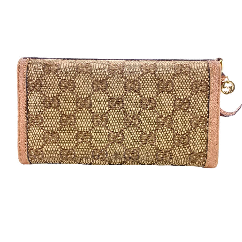 GUCCI Long Wallet Purse 323396 Canvas, Leather beige GG canvas Zippered Coin Pocket Long Wallet Women Used Authentic