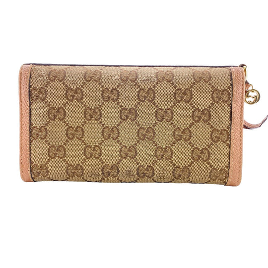 GUCCI Long Wallet Purse 323396 Canvas, Leather beige GG canvas Zippered Coin Pocket Long Wallet Women Used Authentic