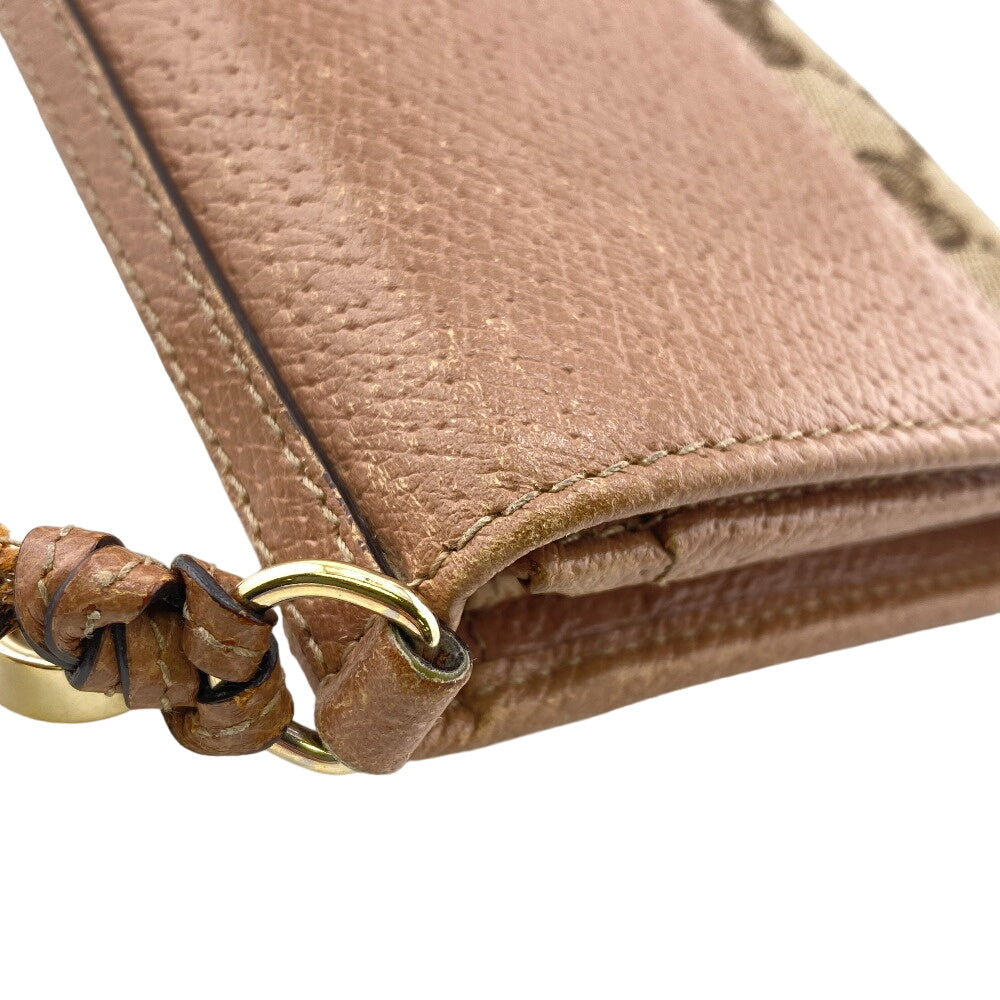 GUCCI Long Wallet Purse 323396 Canvas, Leather beige GG canvas Zippered Coin Pocket Long Wallet Women Used Authentic