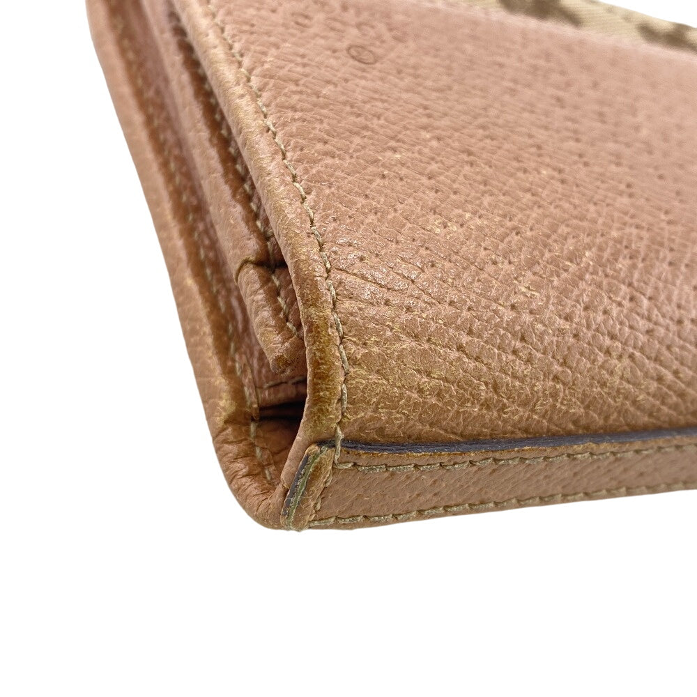 GUCCI Long Wallet Purse 323396 Canvas, Leather beige GG canvas Zippered Coin Pocket Long Wallet Women Used Authentic
