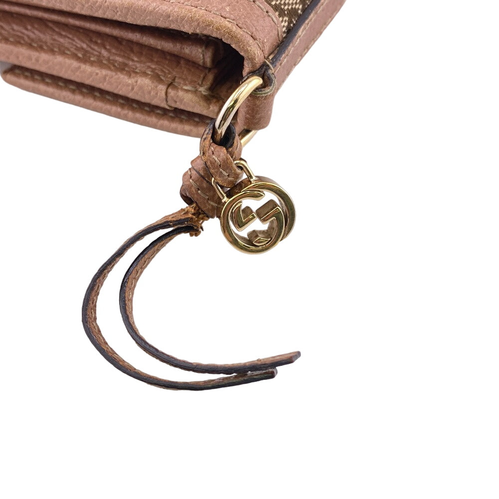 GUCCI Long Wallet Purse 323396 Canvas, Leather beige GG canvas Zippered Coin Pocket Long Wallet Women Used Authentic