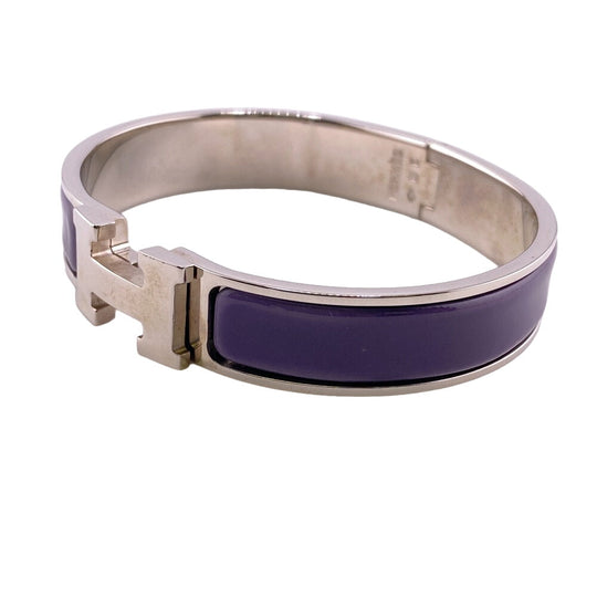 HERMES Bangle Gold Plated purple Click H bangle Fan Bangle Women Used Authentic