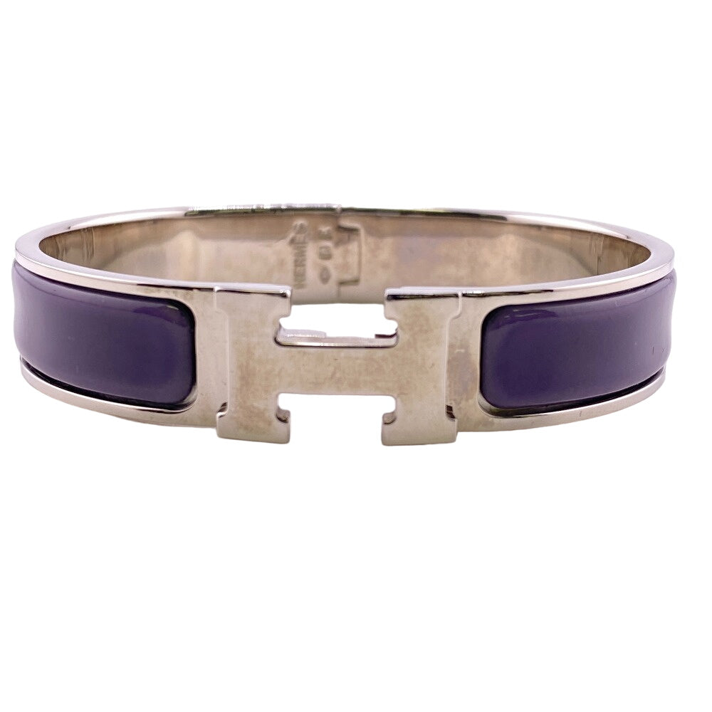 HERMES Bangle Gold Plated purple Click H bangle Fan Bangle Women Used Authentic