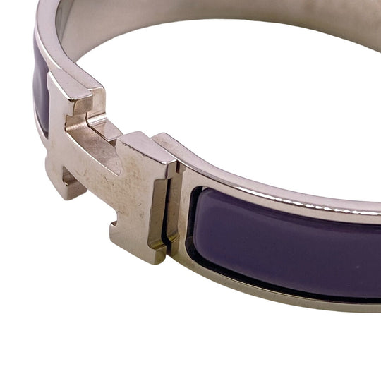 HERMES Bangle Gold Plated purple Click H bangle Fan Bangle Women Used Authentic
