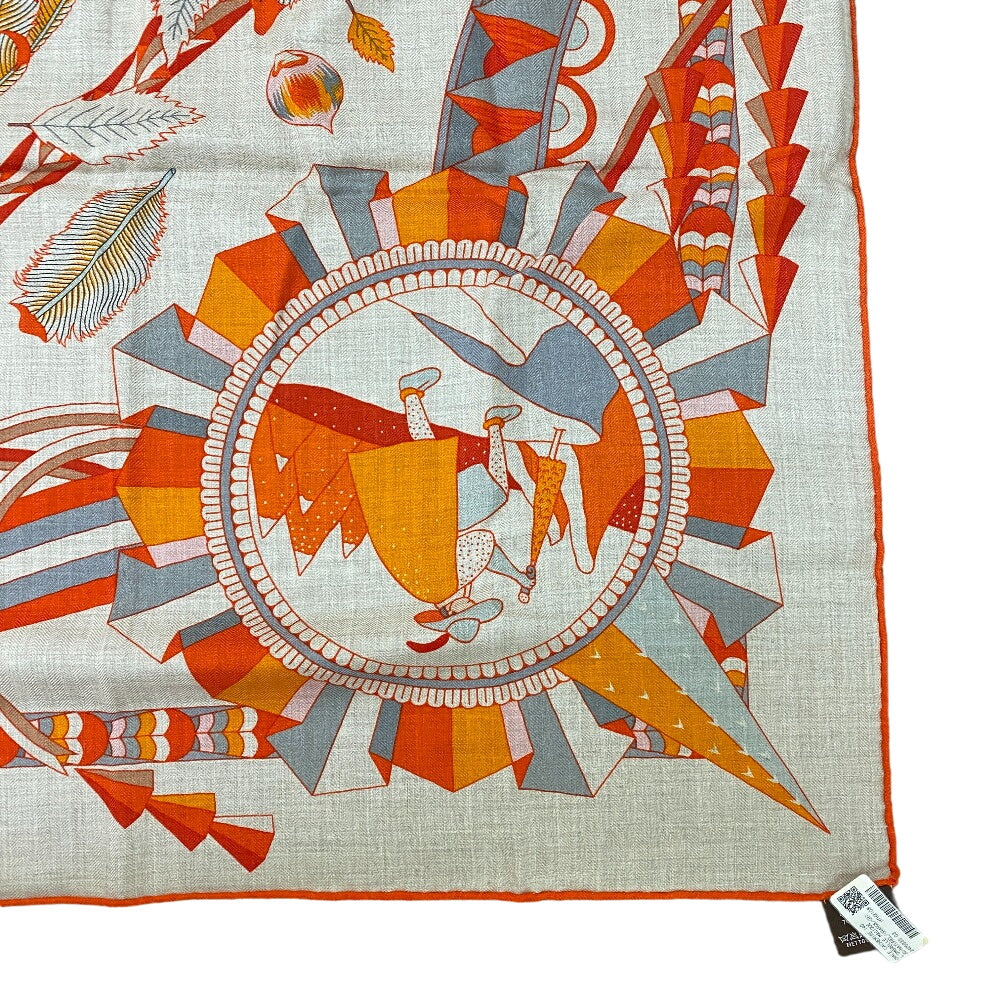 HERMES scarf Cashmere, Silk Orange L'OMBRELLE MAGIQUE Magic wand umbrella Caregean Women 140 Used Authentic