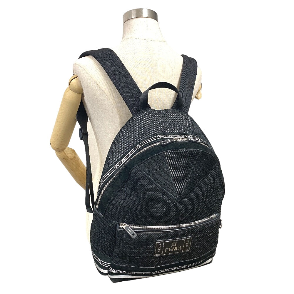 FENDI Backpack 7VZ042 Polyester, Leather black mesh Zucca mens(Unisex) Used Authentic