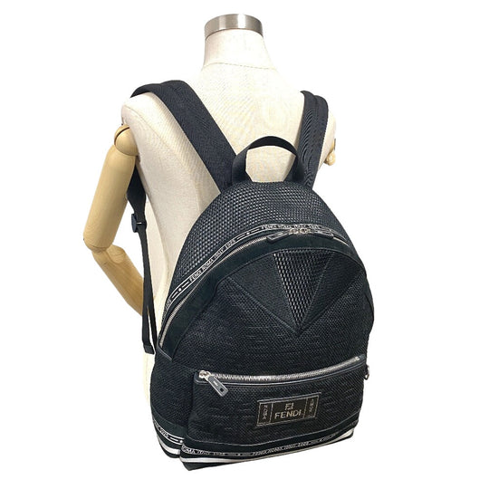 FENDI Backpack 7VZ042 Polyester, Leather black mesh Zucca mens(Unisex) Used Authentic