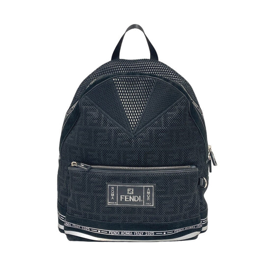 FENDI Backpack 7VZ042 Polyester, Leather black mesh Zucca mens(Unisex) Used Authentic