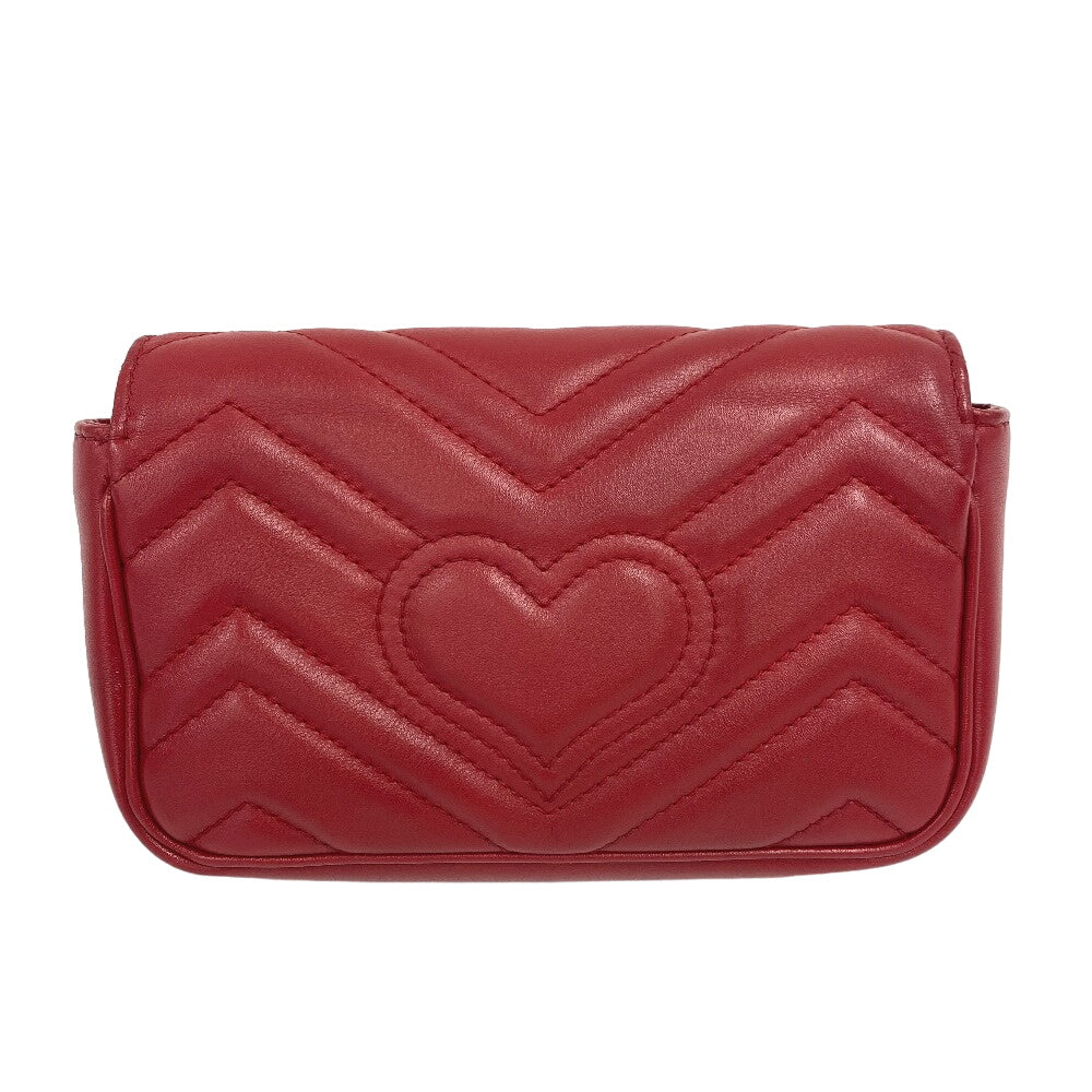 GUCCI Shoulder Bag 476433 leather Red ChainShoulder GG Marmont Women Used Authentic