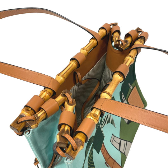 LOEWE Tote Bag Canvas, Leather Light blue Bamboo cushion Women Used Authentic