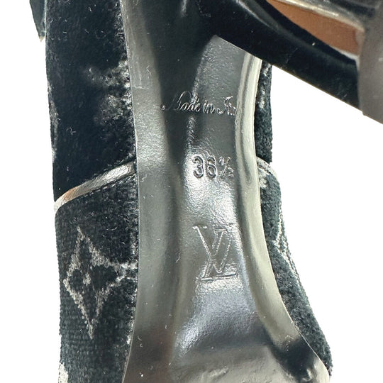 LOUIS VUITTON boots velvet black Monogram Silhouette line 36 1/2