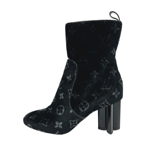LOUIS VUITTON boots velvet black Monogram Silhouette line 36 1/2