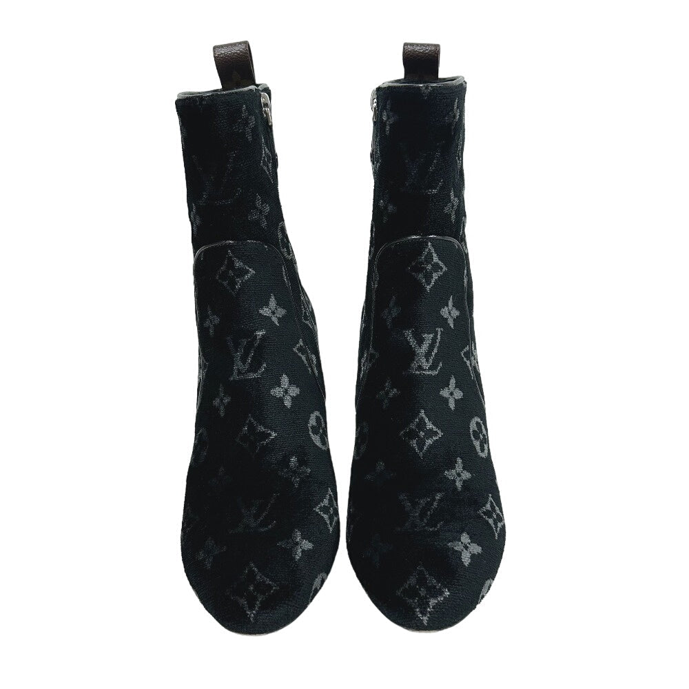 LOUIS VUITTON boots velvet black Monogram Silhouette line 36 1/2