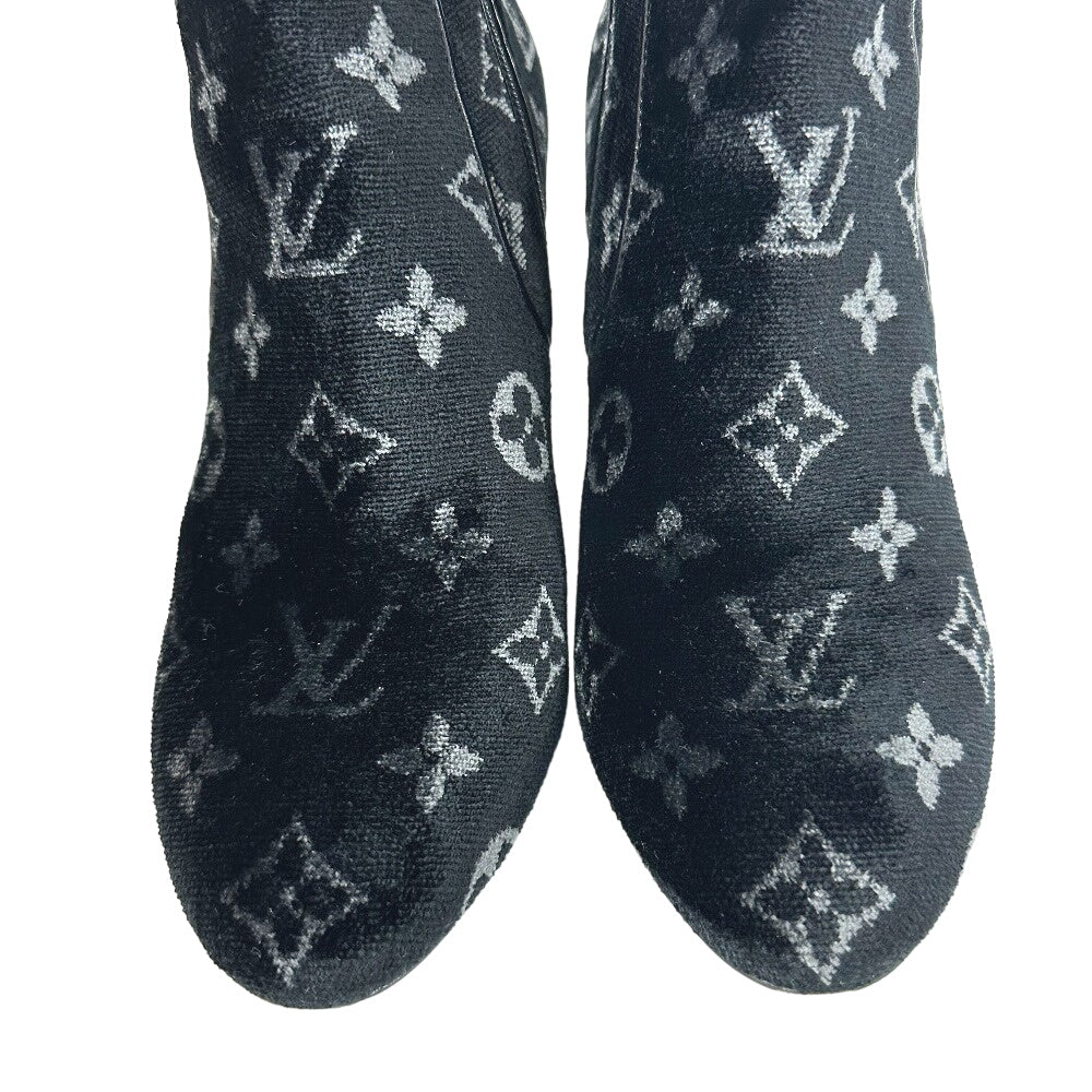 LOUIS VUITTON boots velvet black Monogram Silhouette line 36 1/2