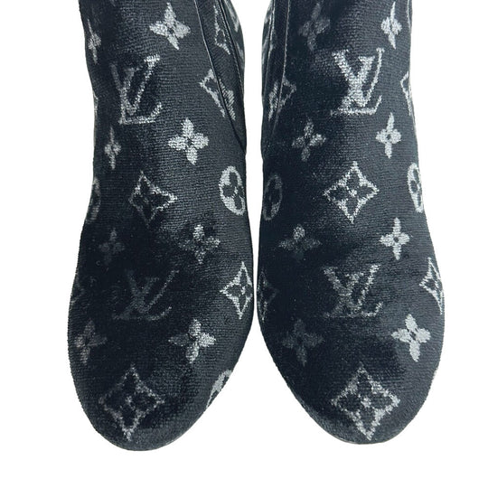 LOUIS VUITTON boots velvet black Monogram Silhouette line 36 1/2