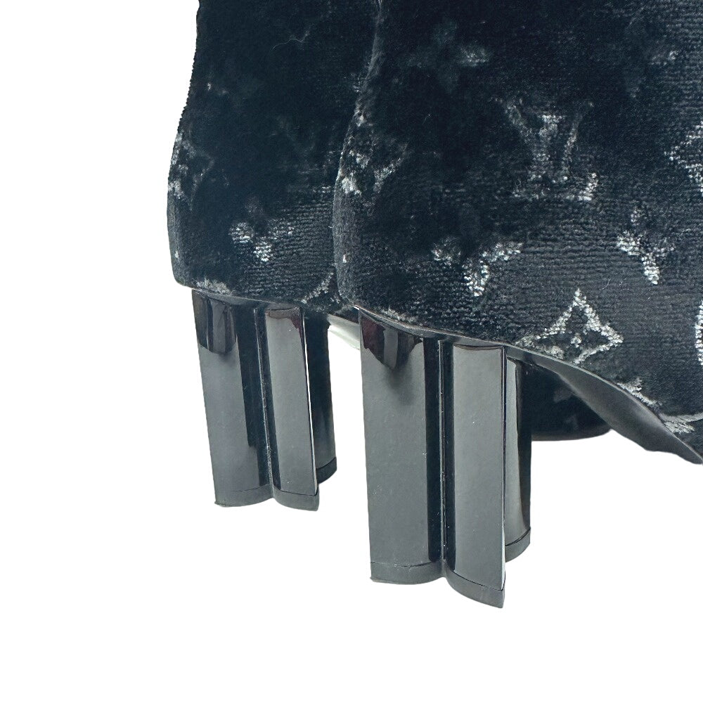 LOUIS VUITTON boots velvet black Monogram Silhouette line 36 1/2