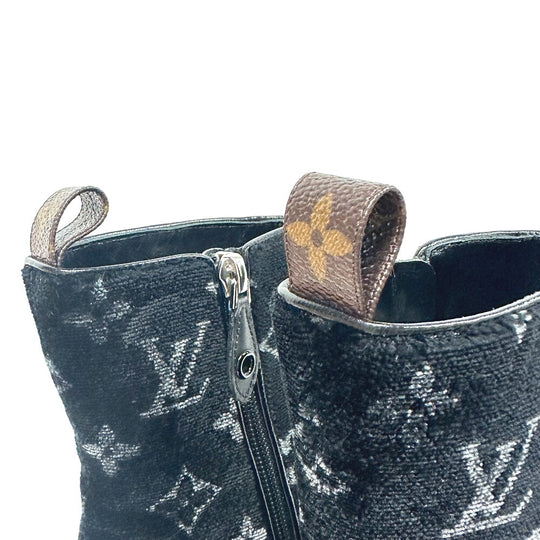LOUIS VUITTON boots velvet black Monogram Silhouette line 36 1/2