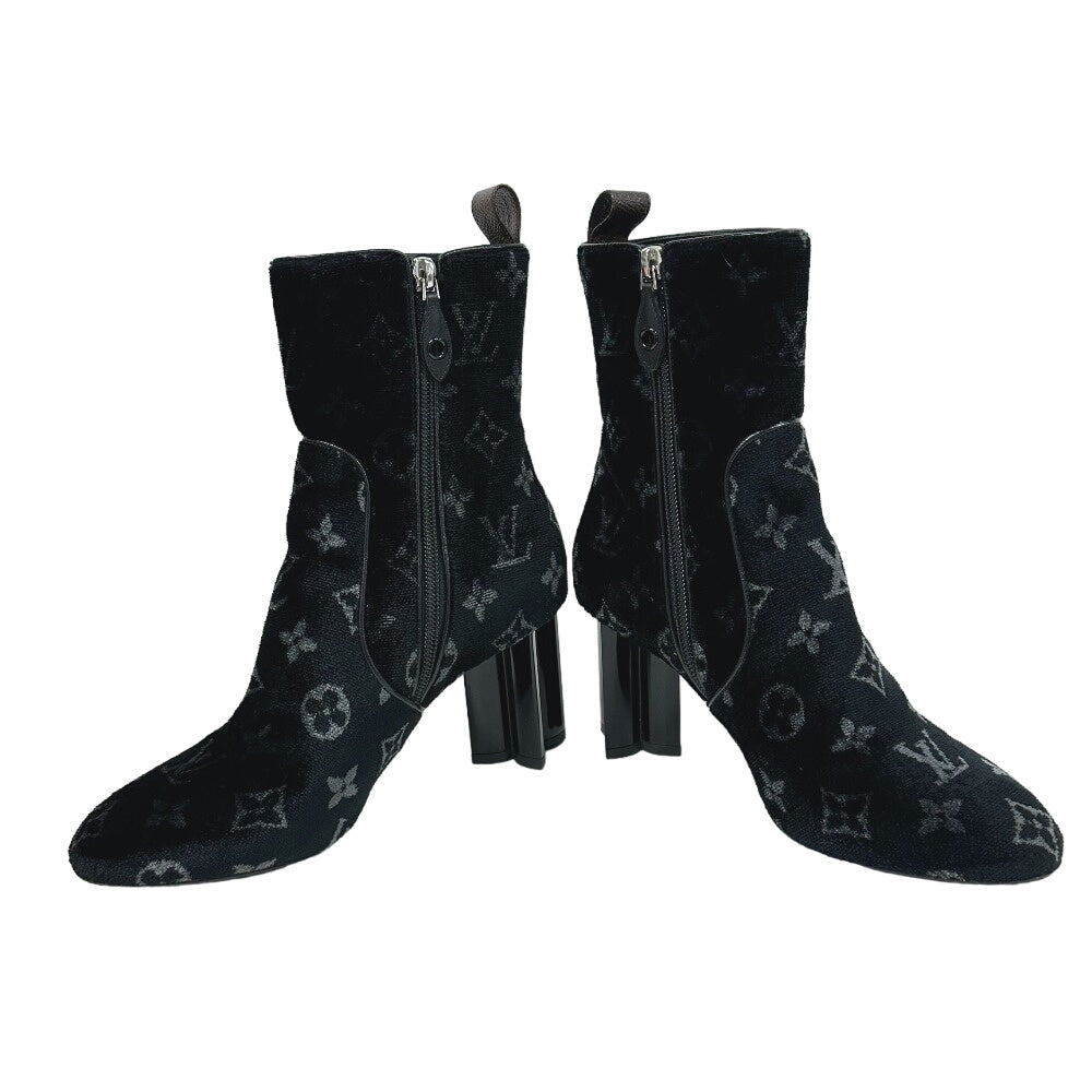 LOUIS VUITTON boots velvet black Monogram Silhouette line 36 1/2