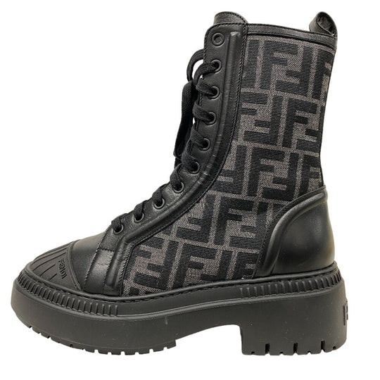 FENDI boots canvas black Short Boots Biker Boots Domino Women 38 Used Authentic